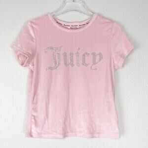 Juicy Couture Shirt Womens Medium Velour Pink Lounge Bling Top Y2K Baby Tee Soft